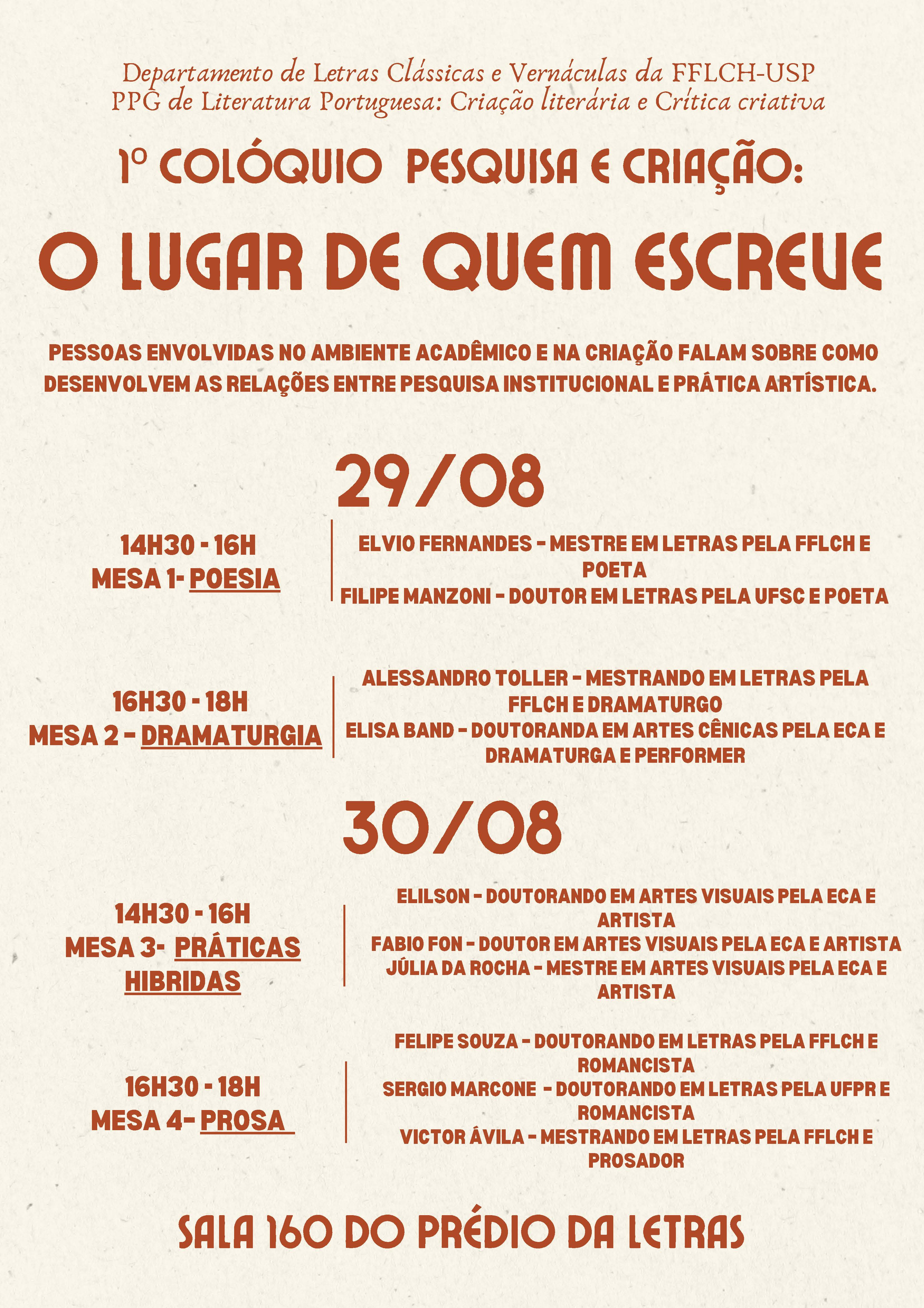 1º Colóquio Pesquisa e Criação: O lugar de quem escreve